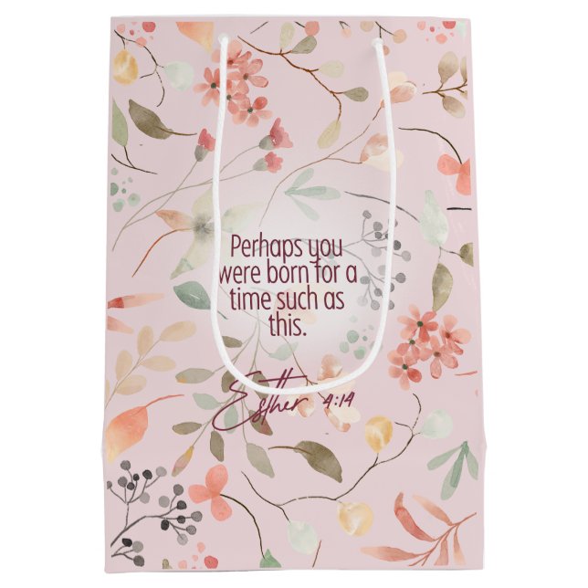 Esther 4:14 Christian Bible Verse Art Medium Gift Bag (Back)