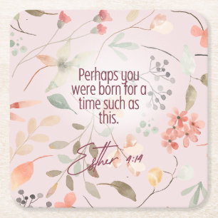 Esther 4:14 Christian Bible Verse Art Square Paper Coaster