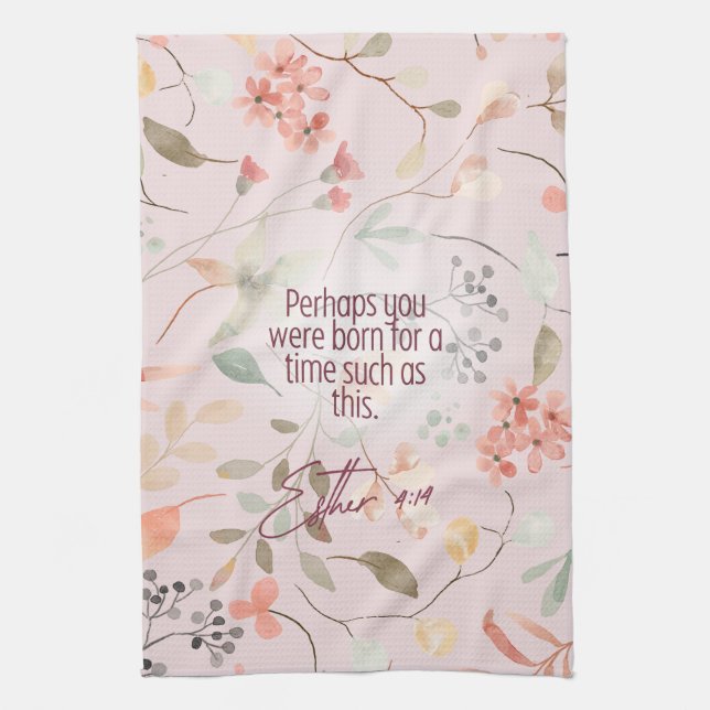 Esther 4:14 Christian Bible Verse Art Tea Towel (Vertical)