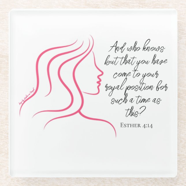 Esther 4:14 Scripture Bible Verse Pink Silhouette  Glass Coaster (Front)