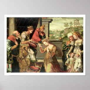 Esther before King Ahasuerus with Haman being sent Poster