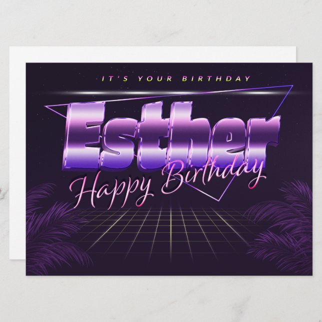 Esther Name First Name pura retro Map Birthday Card (Front/Back)