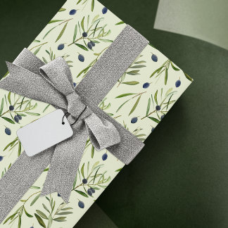 Esthetic Watercolor Olive Branches Leaves Wrapping Paper
