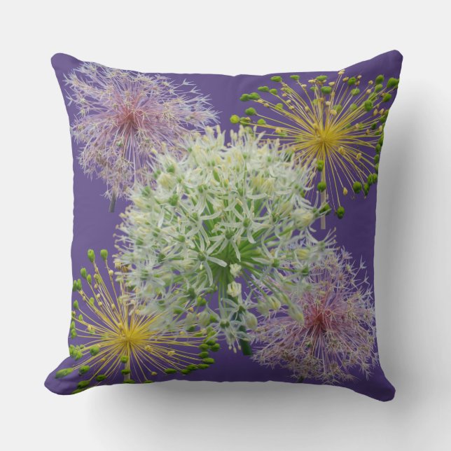Esthetic White Garlic Flower Collage Cushion (Front)