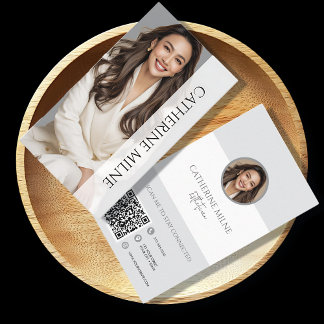 Esthetician Beautician Gray QR Code & Photo Business Card