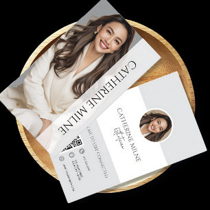 Esthetician Beautician Grey QR Code & Photo Business Card