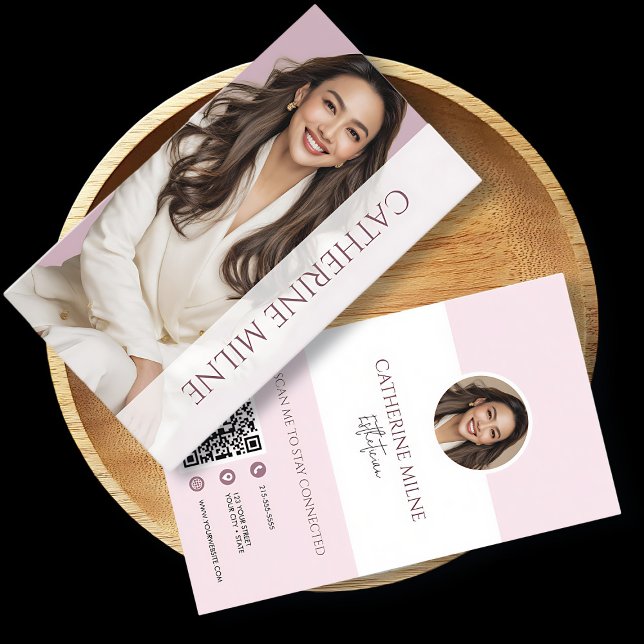 Esthetician Beautician Pink QR Code & Photo Business Card (Creator Uploaded)