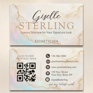 Esthetician Elegant Pearl Opal Gold Script Business Card