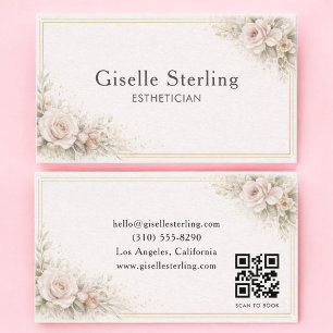 Esthetician Floral Neutral QR Code Professional Business Card