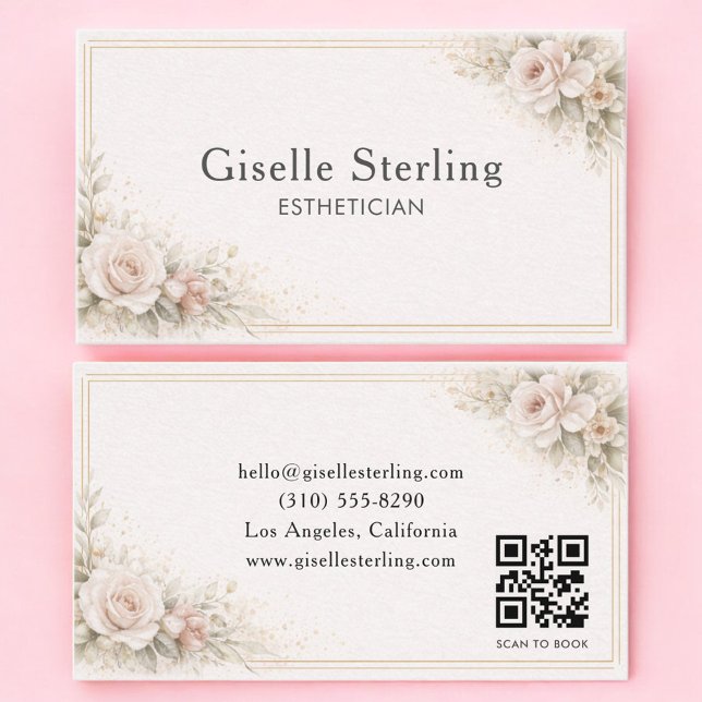 Esthetician Floral Neutral QR Code Professional Business Card (Creator Uploaded)