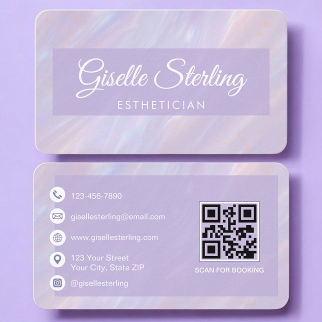 Esthetician Iridescent QR Code Professional Business Card (Creator Uploaded)