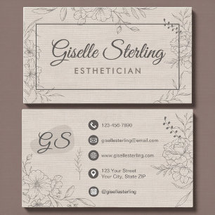 Esthetician Linen Floral Line Art Script Business Card