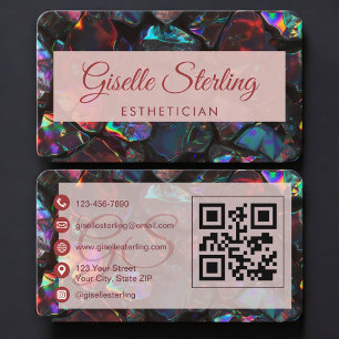 Esthetician Opal Black QR Code Business Card