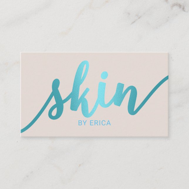 Esthetician Turquoise Script Skincare Salon SPA Business Card (Front)