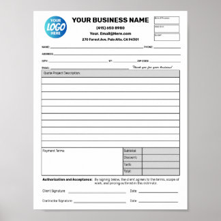 Estimate Quote Job Proposal Forms Downloadable Poster