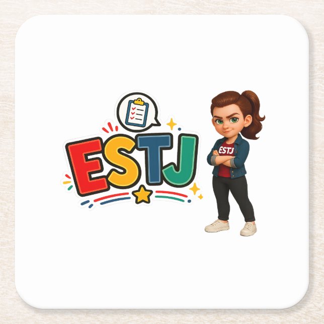 ESTJ — The Organizing Leader Square Paper Coaster (Front)