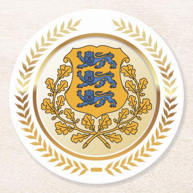 Estonia Coat of Arms Round Paper Coaster (Front)