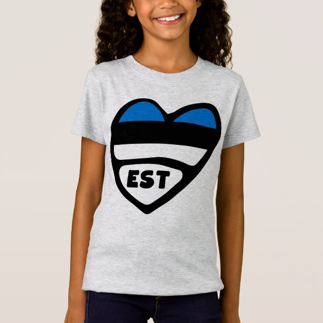 Estonia Country Code Flag Heart, EST T-Shirt (Front)