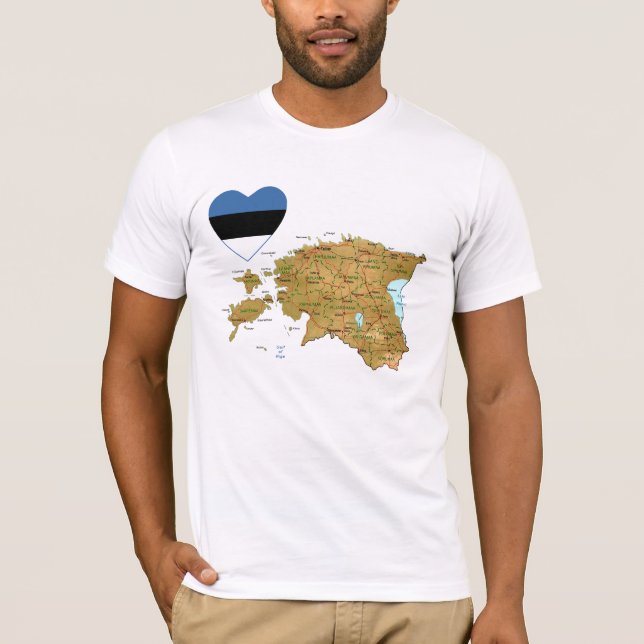 Estonia Flag Heart and Map T-Shirt (Front)