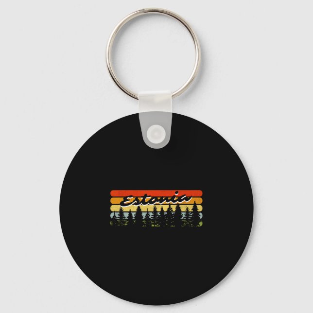 Estonia Forest Sunset Trees Cabin Vacation Souveni Key Ring (Front)