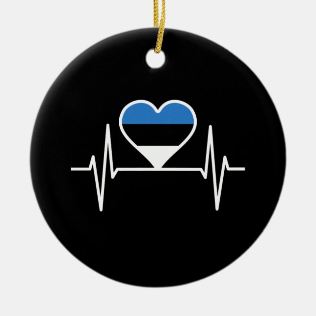 Estonia Heartbeat Estonia Flag Ceramic Tree Decoration (Front)