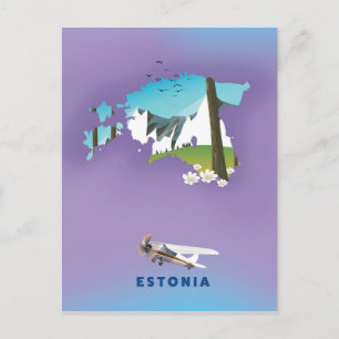 Estonia Illustrated map tourist poster Postcard