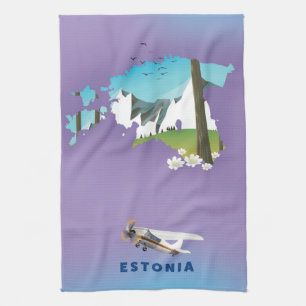 Estonia Illustrated map tourist poster Tea Towel