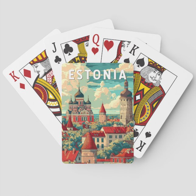 Estonia Illustration Travel Art Vintage Playing Cards (Back)