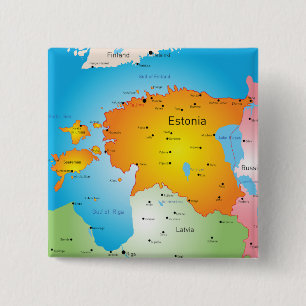 Estonia Map Baltic Country and Cities 15 Cm Square Badge