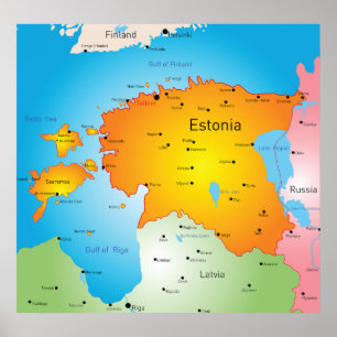 Estonia Map Baltic Country and Cities Poster