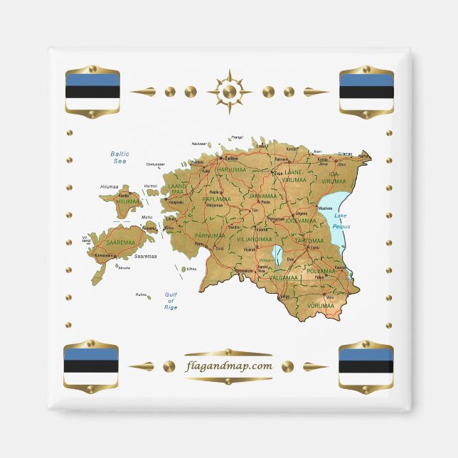 Estonia Map + Flags Magnet (Front)