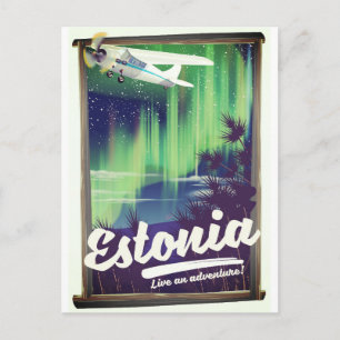 Estonia Northern lights adventure poster. Postcard