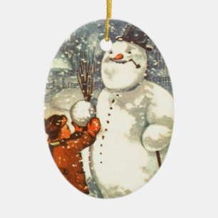 Estonian Boy with Snowman Christmas Tree Ornament