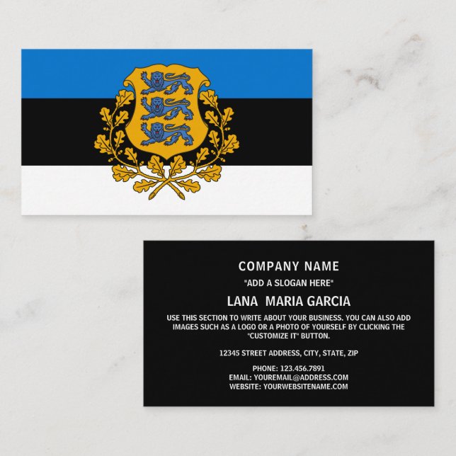 Estonian Flag & Coat of Arms, Flag of Estonia Business Card (Front/Back)