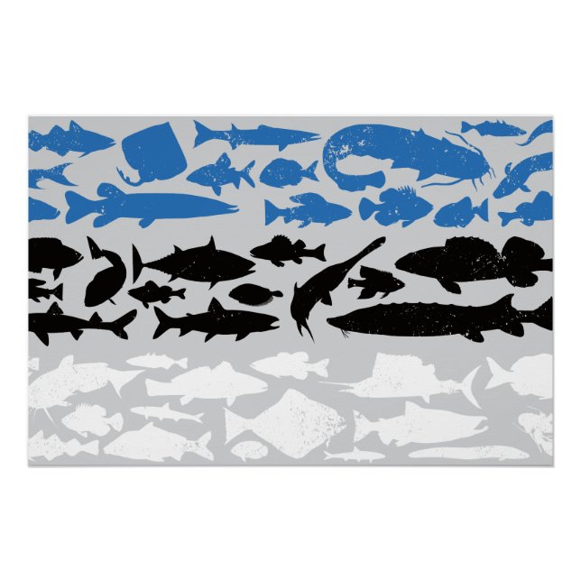Estonian Flag Made of Fish – Fishing Design Poster (Front)