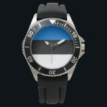 Estonian Flag Watch<br><div class="desc">This design features the national flag of Estonia (officially the Republic of Estonia), which is a country on the eastern coast of the Baltic Sea in Northern Europe. It is bordered to the north by the Gulf of Finland across from Finland, to the west by the Baltic Sea across from...</div>