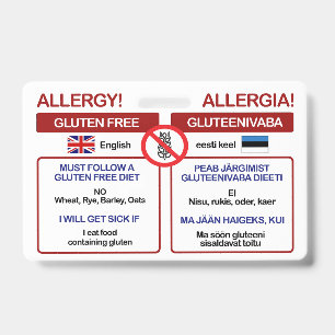 ESTONIAN Gluten Free Travel Card   Allergy Badge ID Badge