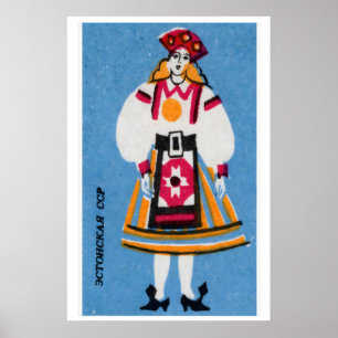 Estonian Woman Matchbox Art Print, Russian Vintage Poster