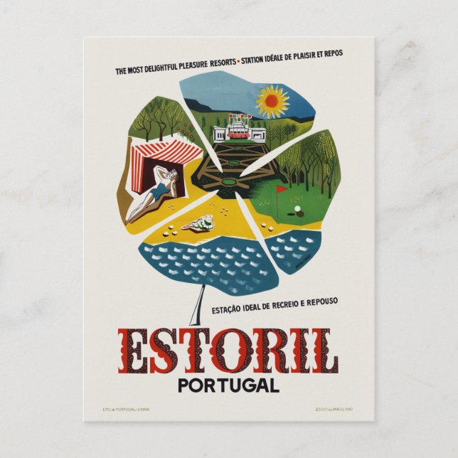 Estoril Portugal Vintage Travel Poster Postcard (Front)