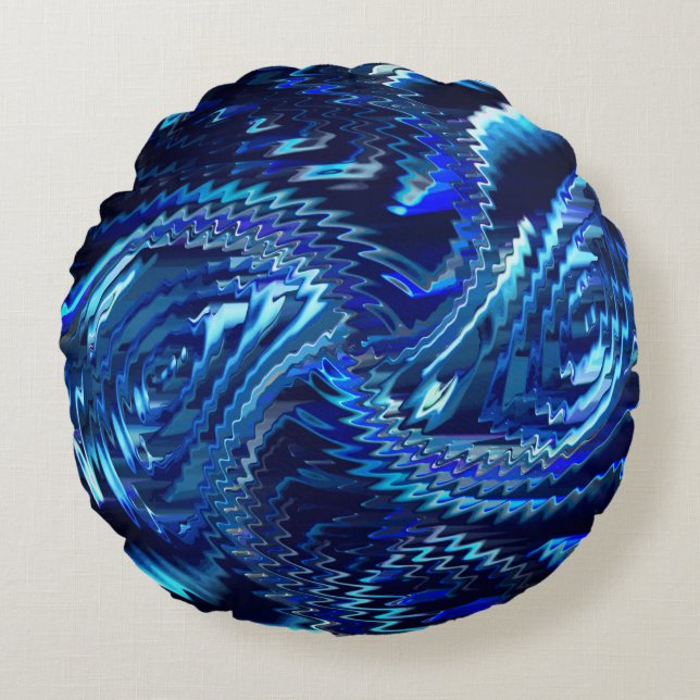 Estrela azul ondulada com traçados em ziguezague round cushion (Front)