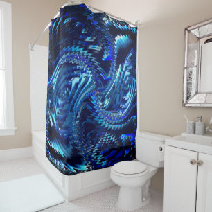 Estrela azul ondulada com traçados em ziguezague shower curtain