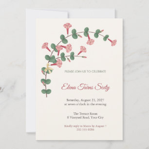 Estrellita Coral Flower 60th Birthday Invitation