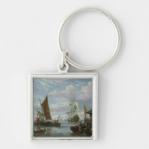 Estuary Scene with Boats and Fisherman Key Ring