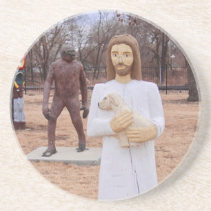 esus and Bigfoot Wooden Statues Roadside Art Coaster