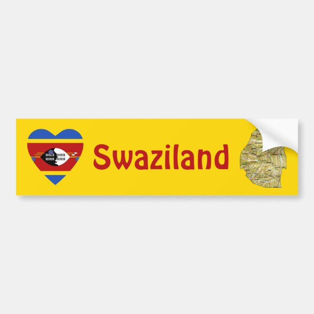 Eswatini Flag Heart + Map Bumper Sticker (Front)