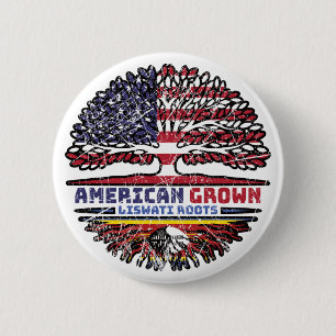 Eswatini Liswati American USA Tree Roots Flag 6 Cm Round Badge