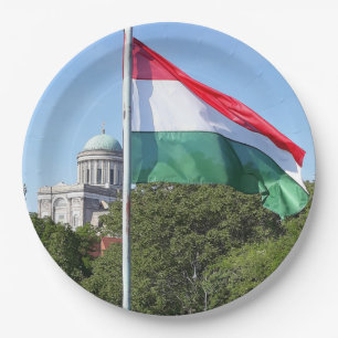 Esztergom Basilica and Hungarian flag  Paper Plate