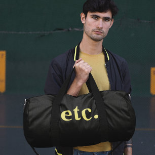 etc. Trendy Black & Yellow Bold Typography  Duffle Bag