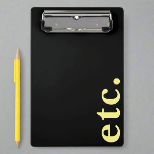 etc. Trendy Modern Black & Yellow Bold Typography  Mini Clipboard