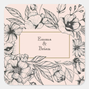 Etched antique Floral frame Square Sticker